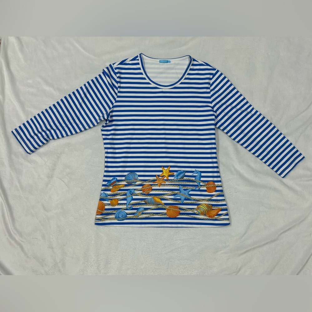J. McLaughlin Blue and White Striped Top